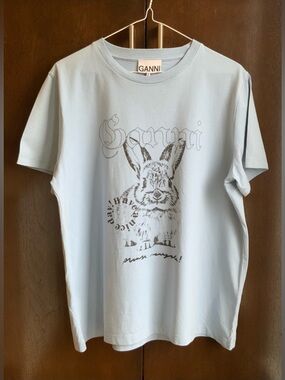 GANNI Pale Blue Bunny Graphic Tee